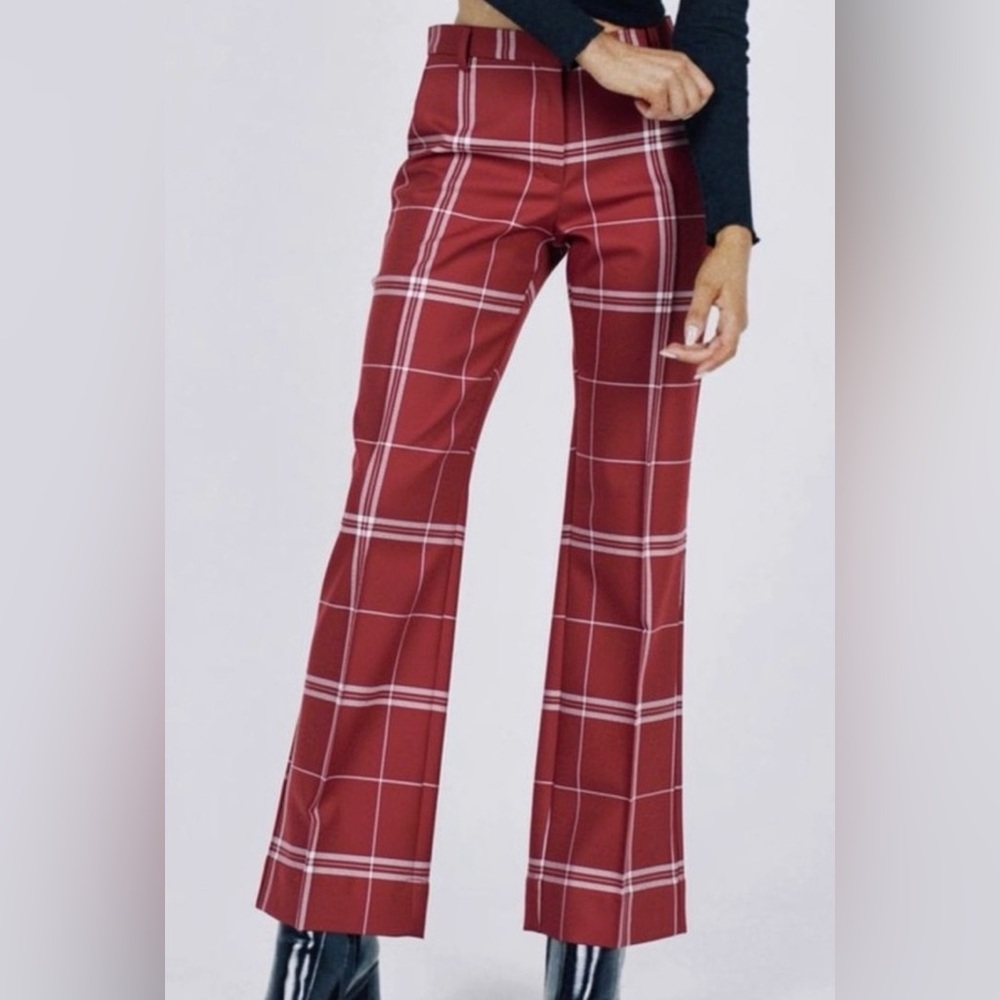 Moschino 80’s Dish Cloth wool red Plaid Women’s cropped Leg Pants
